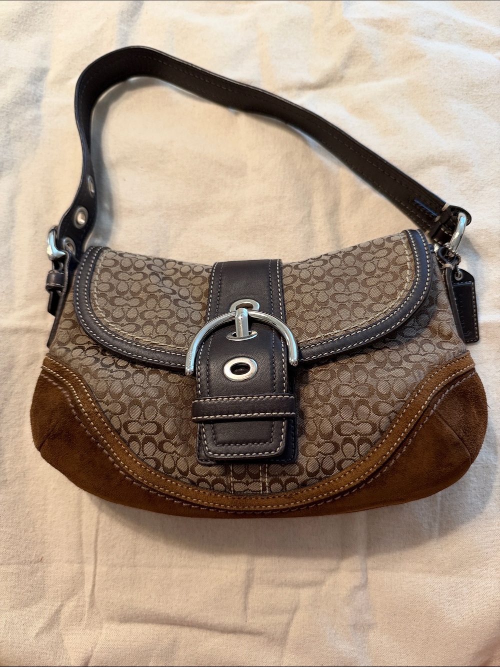Coach Brown Suede Signature Shoulder Bag